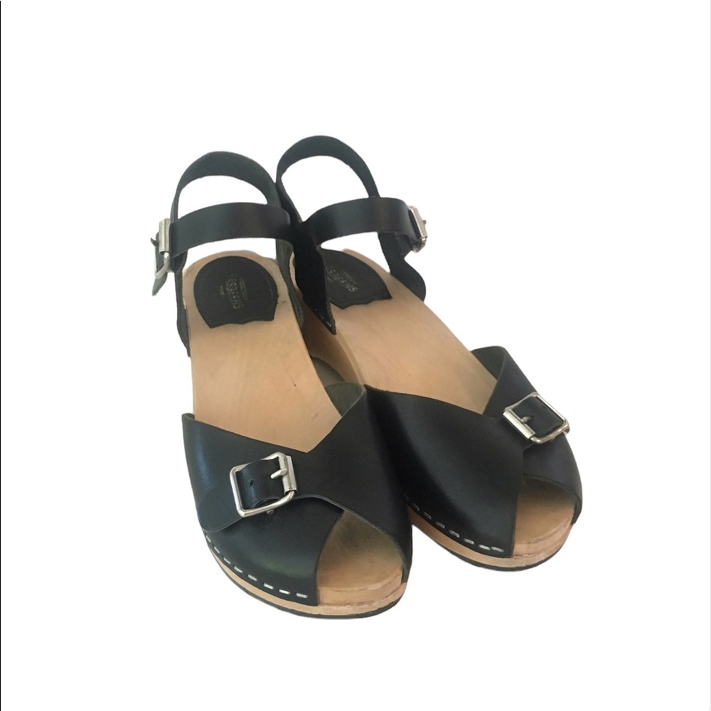 Hasbeens black leather clog sandals
